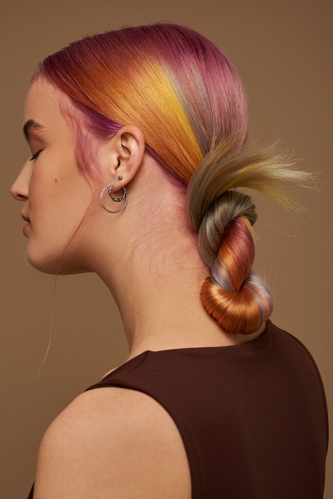 Hair shoot for Top Hair magazine, colourful hair, Studio Taupe